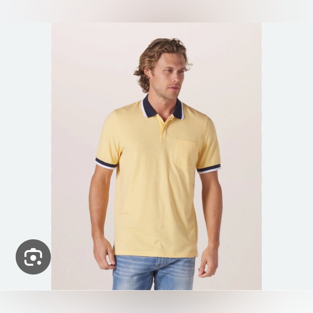 The Normal Brand Putemeso tipped Yellow Polo with Navy Trim, size medium